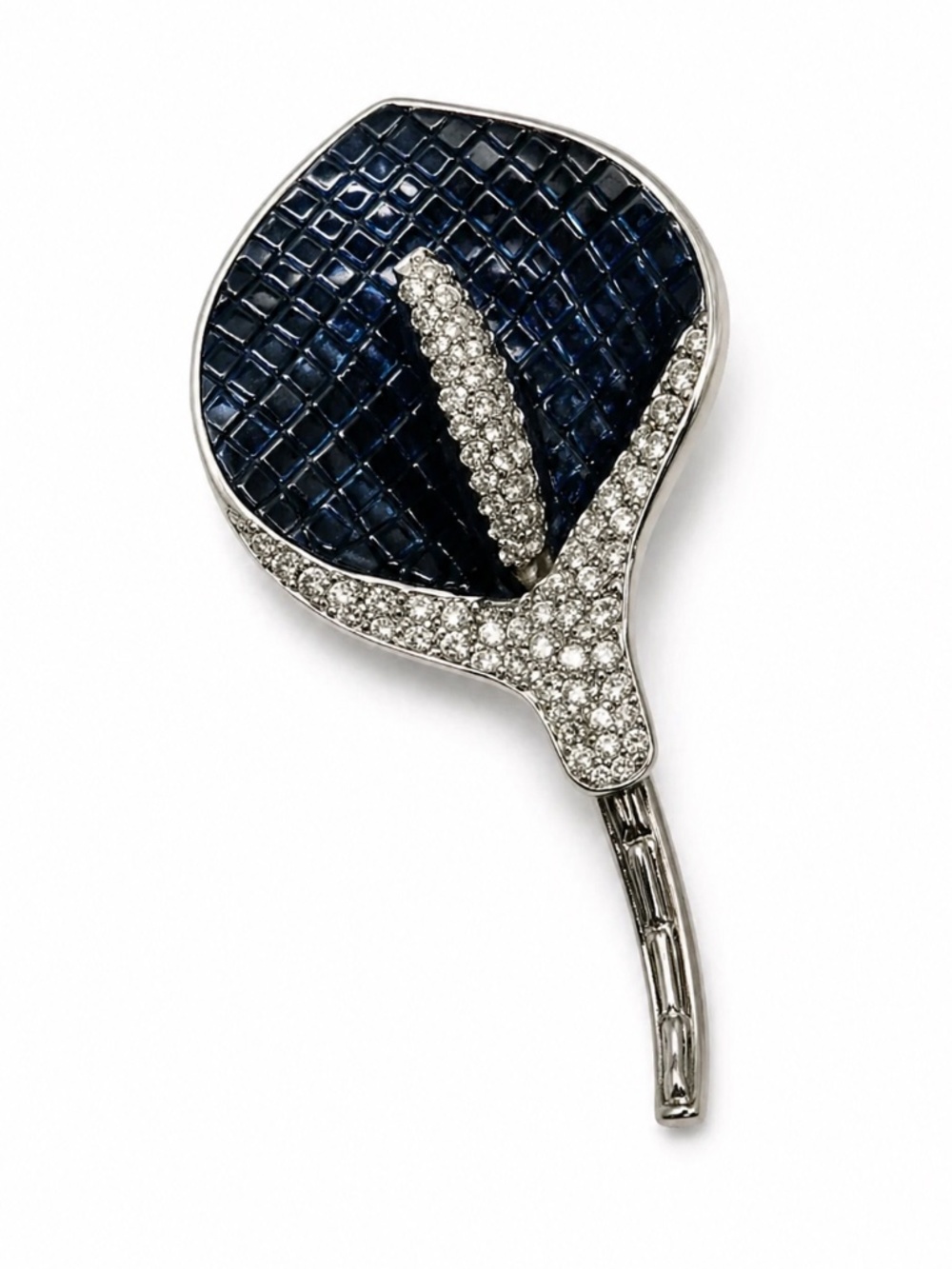 VINTAGE‎ 1950s Silver Blue Crystal Lily Brooch Mid-Century Glam Sparkle